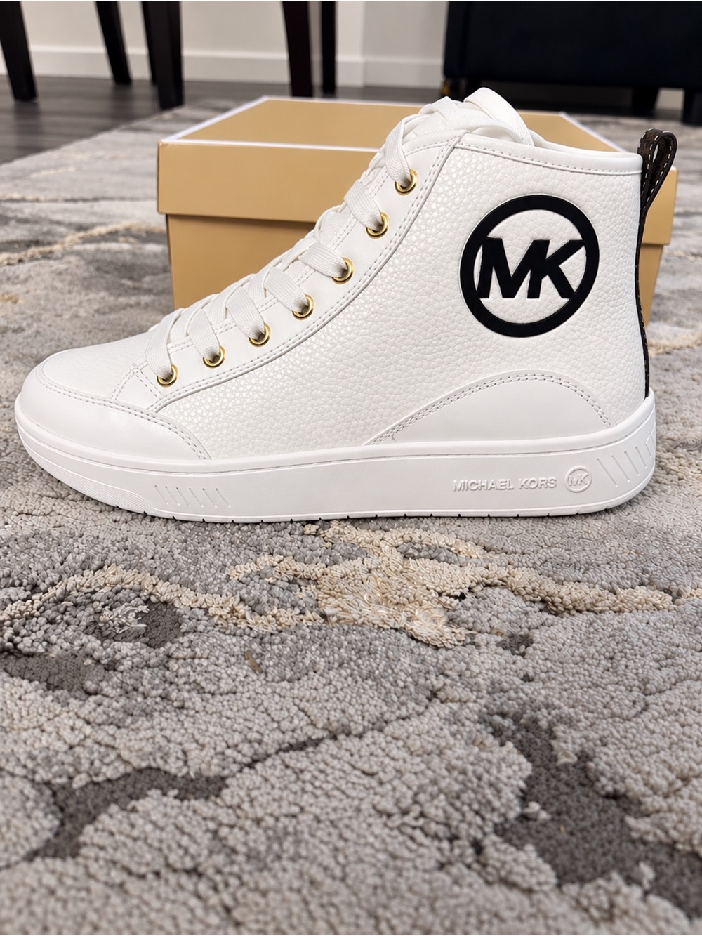 Michael Kors Kids White High-Top Sneakers with Black MK Logo